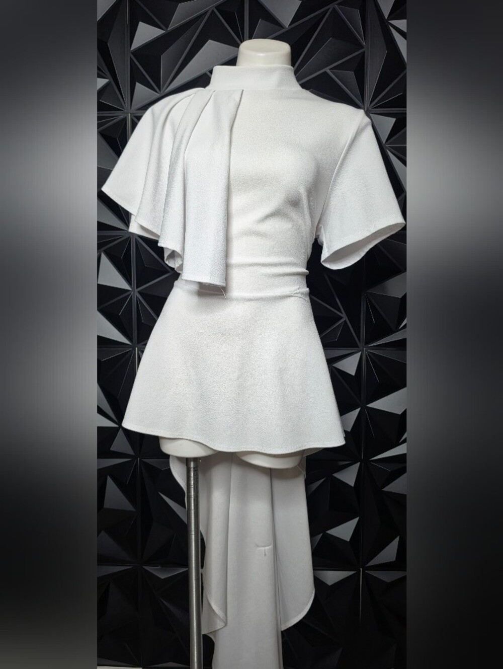 Ashley Stewart White High-Low Peplum Top with Draped Shoulder